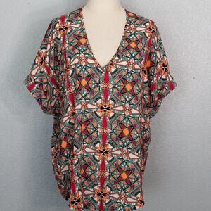 Lush Colorful Geometric Tunic Top Blouse Anthropologie Size L